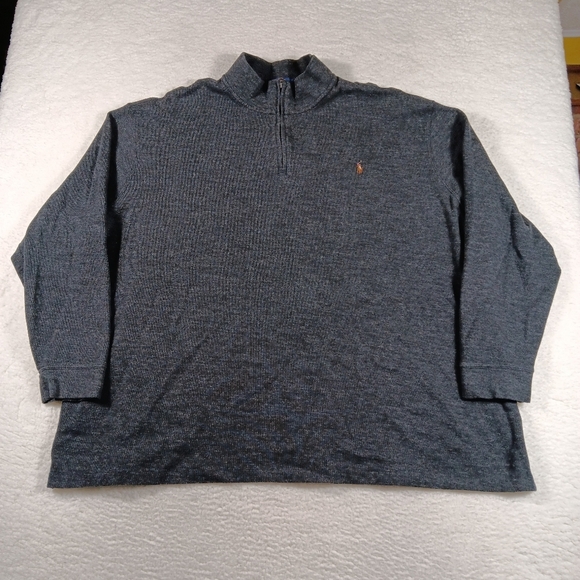 Polo Ralph Lauren Sweater Mens 5XB Gray Estate Rib 1/4 Zip Pullover Flesh Pony - Picture 1 of 10